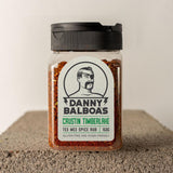 Danny Balboa's Crustin Timbarlake Tex Mex Spice Rub. 150g jar. Photographed upon a concrete slab.